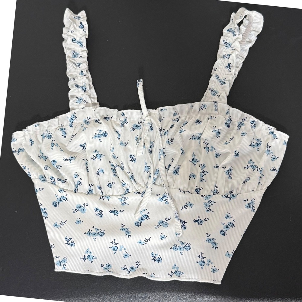 Babydoll Floral Crop Top Ruffle‎ Milkmaid Y2K Summer Dainty Boho Large Petite
